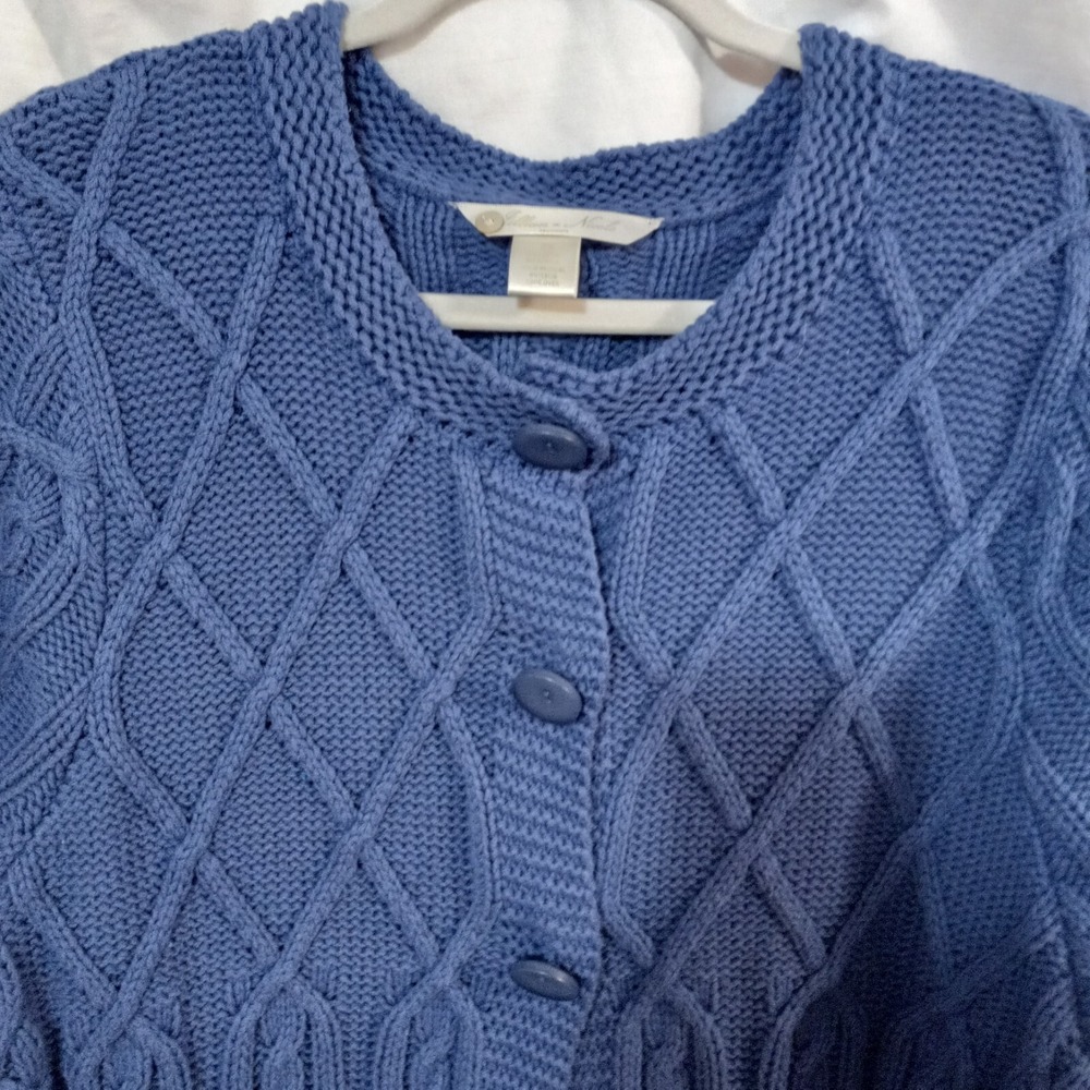 Vtg Cardigan Sz 2X Cable Knit Sweater Blue Jillian Nicole Wool Blend Cozy EUC